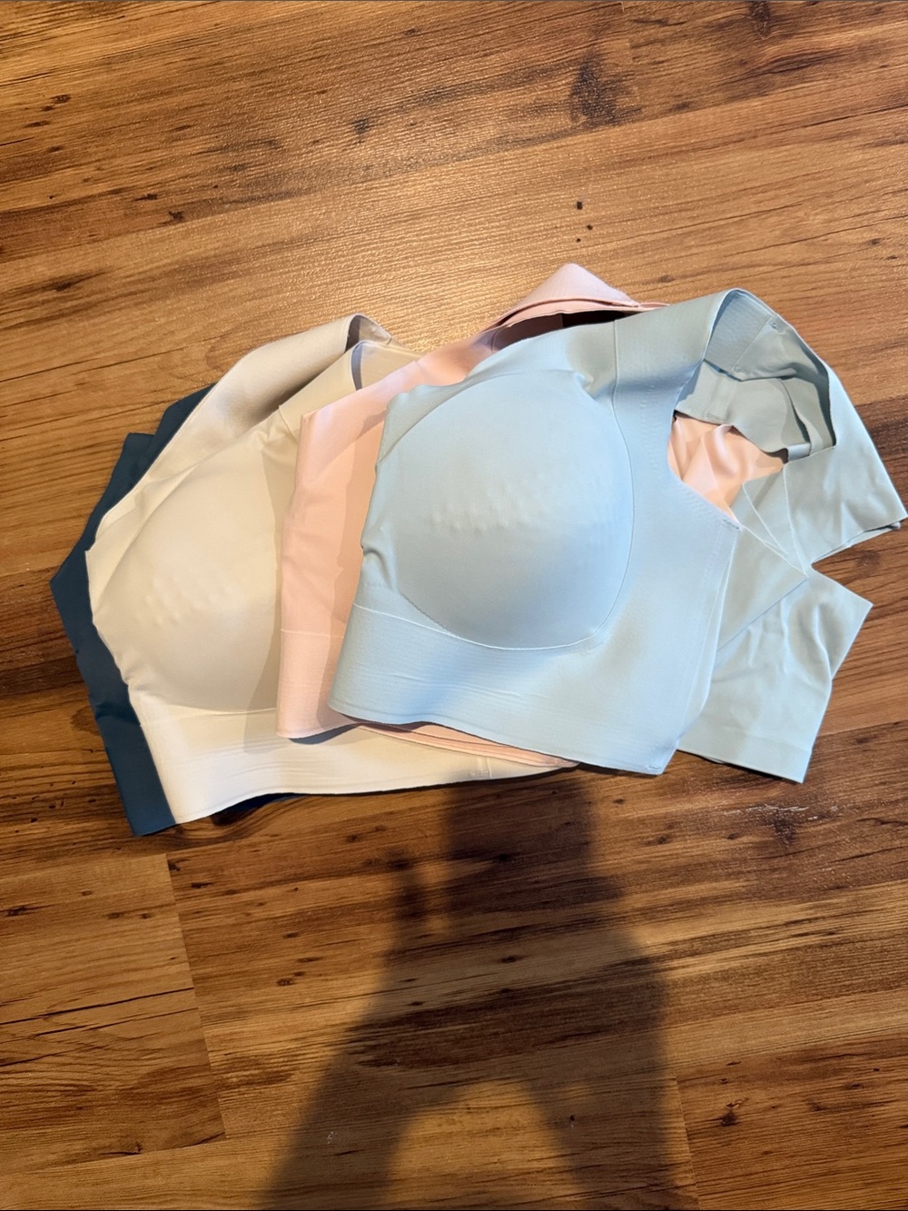 Seamless Padded Bralette - Light Blue, Blush, Ivory & bluish green EUC-set of 4